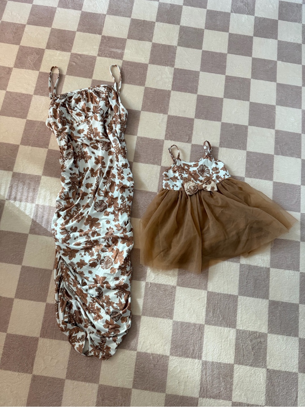 PatPat White and Brown Floral Mother & Baby Matching Dresses